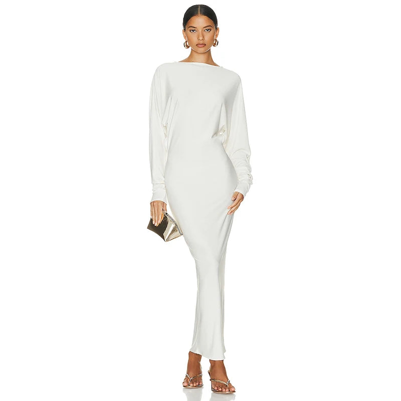 Long-Sleev Looe Big Backless Dress
