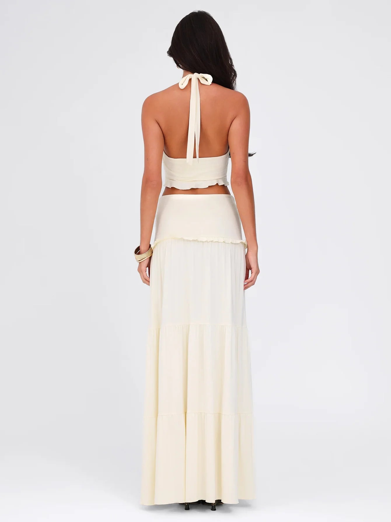 Ruched Ruffles Patchwork Two Piece Set