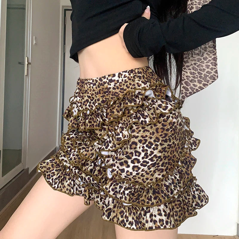 Leopard Print Mini Skirts Ruched 's Bottoms