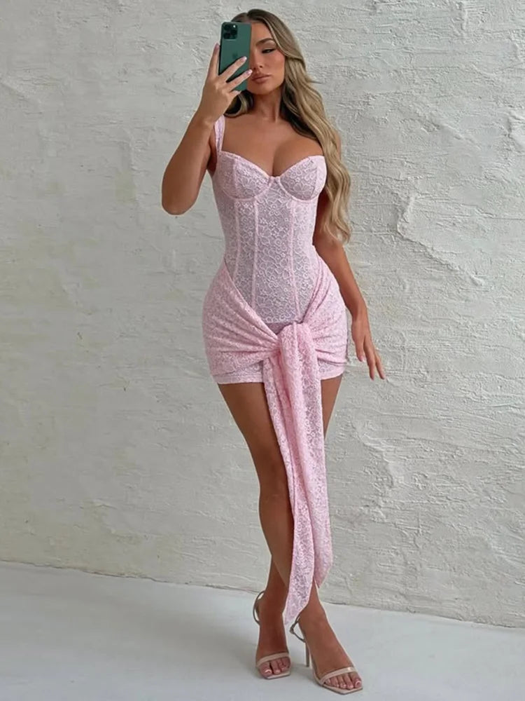 Embroidery Ribbons Lace Up Backlessss Mini Dress
