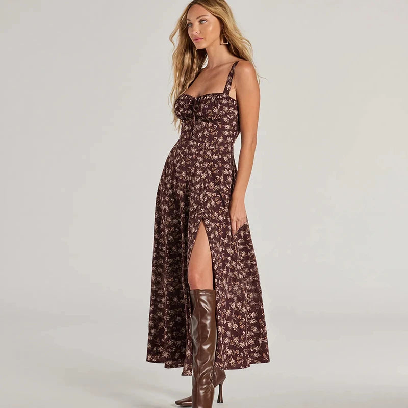 'S Spring Floral Backless Chest Strap Slim Camisole High Open k Dress Rustic