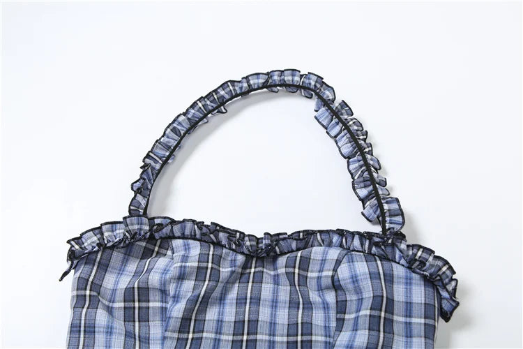 Plaid Tank Top Ruffled Edges Halter Low-Neck Backless Sleeveless Top