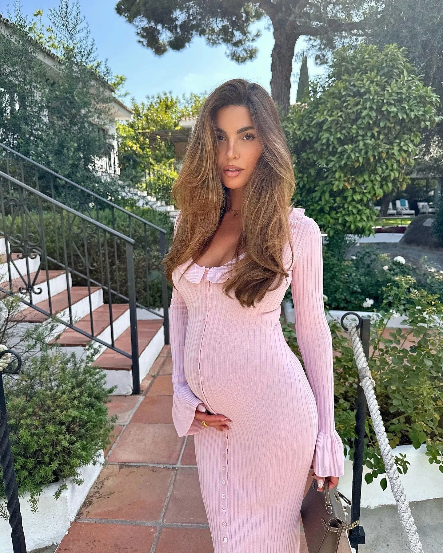 Pink Ruffles Flare Sleeve Midi Dress