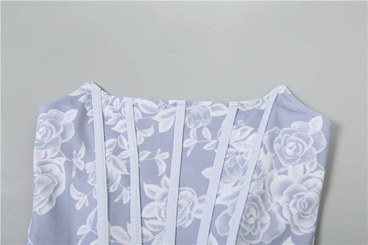 Patchwork Dress Anti-Fishbone Flower Dark Lines Bandeau Multi-Layered Pleats Fluffy Sweet Mini Bodycon