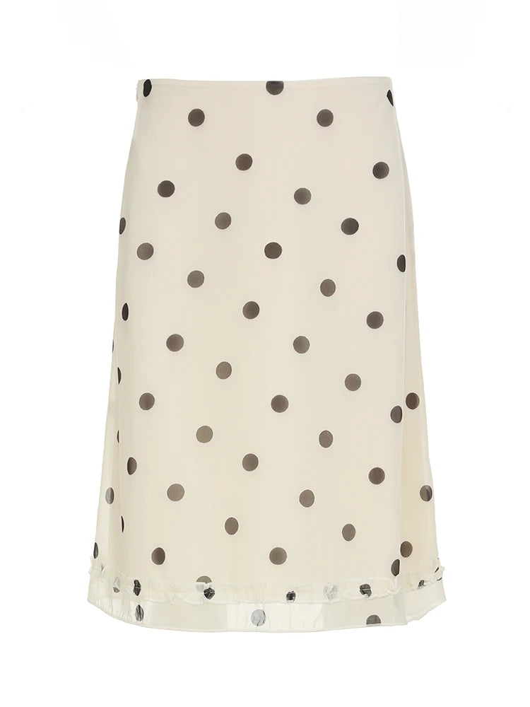 Beige Polka Dot Low Waist Skirt