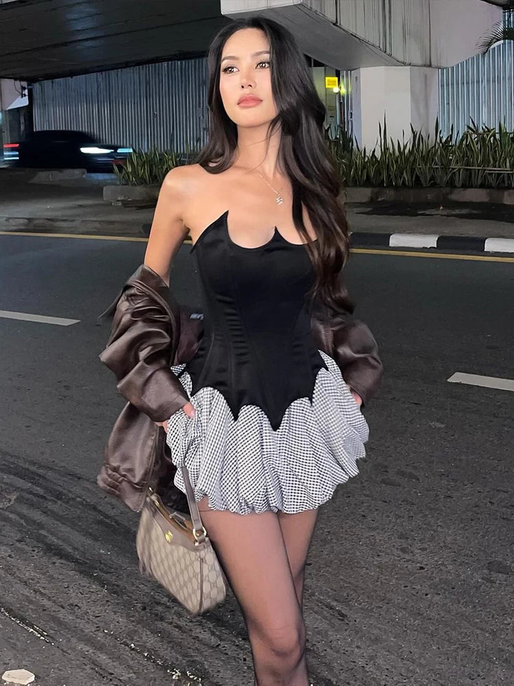 Above Knee Mini Skirt Suit Slim Fit Halter Backless Skirt Suit