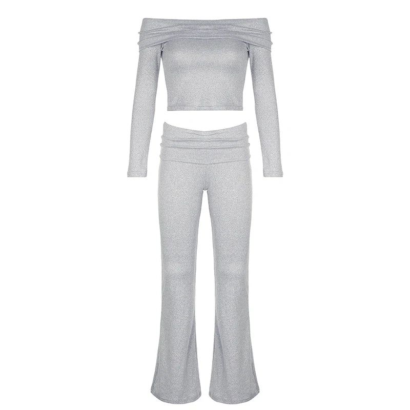 Slash Neck Top and Pants Sets 's Two Pieces Of Slim