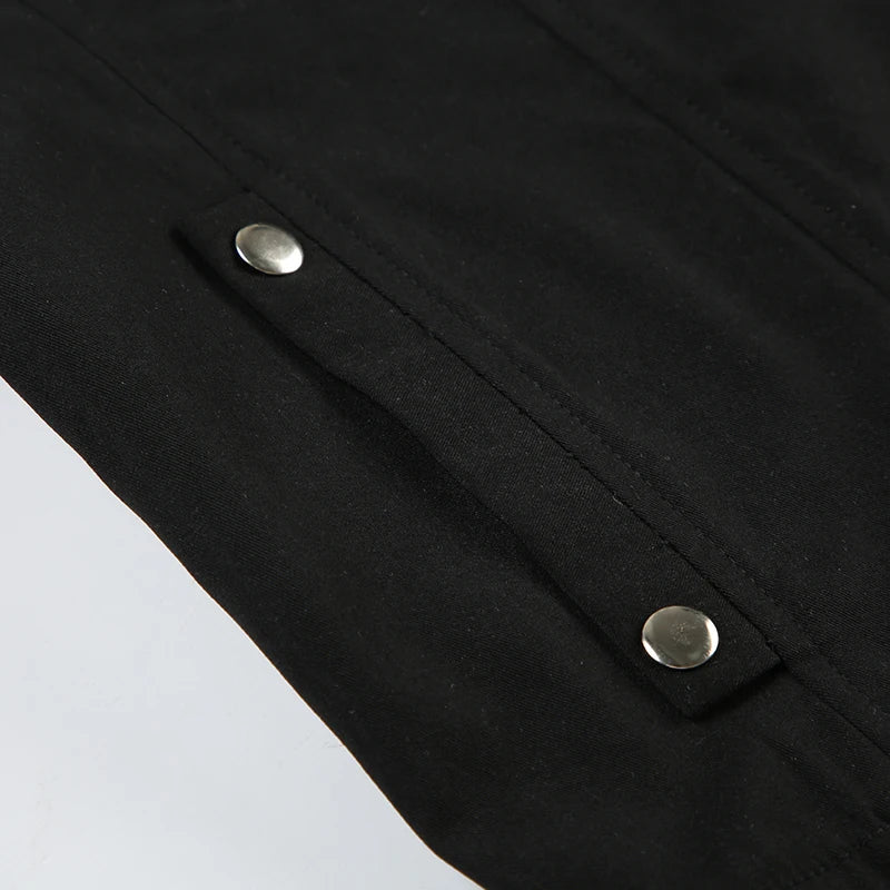 's Rivet Jacket Black Zip-Up with Pockets Long Sleeve Coats Cropped Design