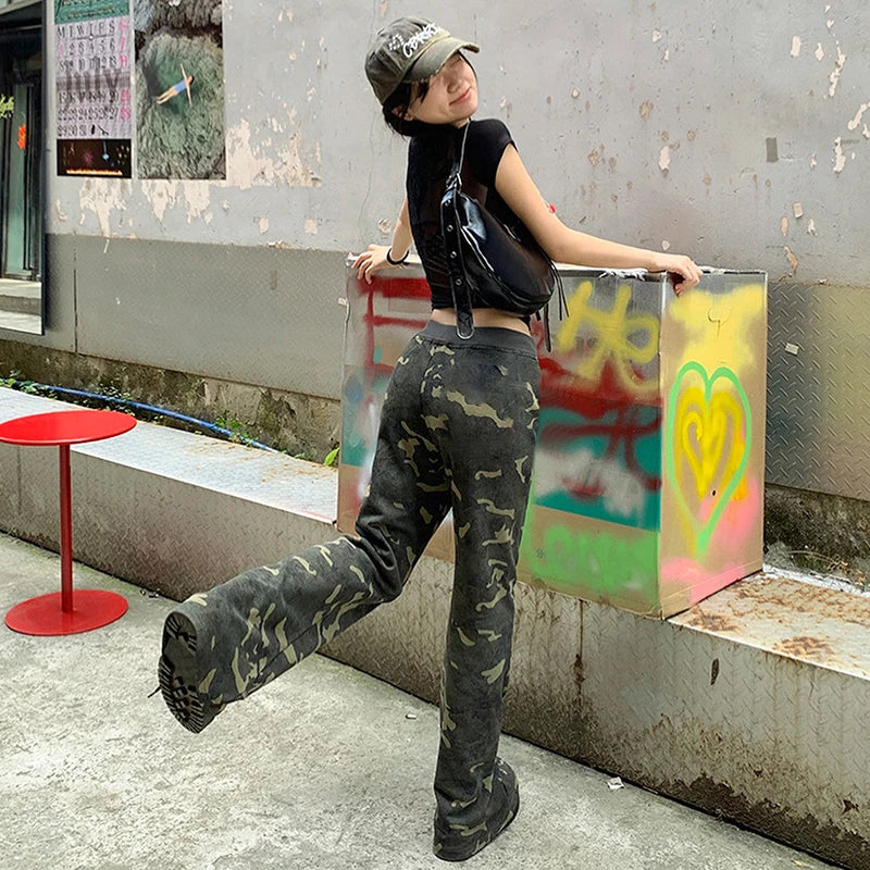 Camouflage Work Pant Wait Slim Mopping In Pant Wome