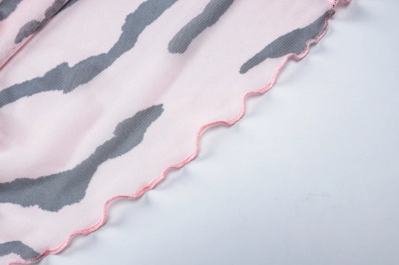Mesh Zebra Backless Lace Up See Through Maxi Dress