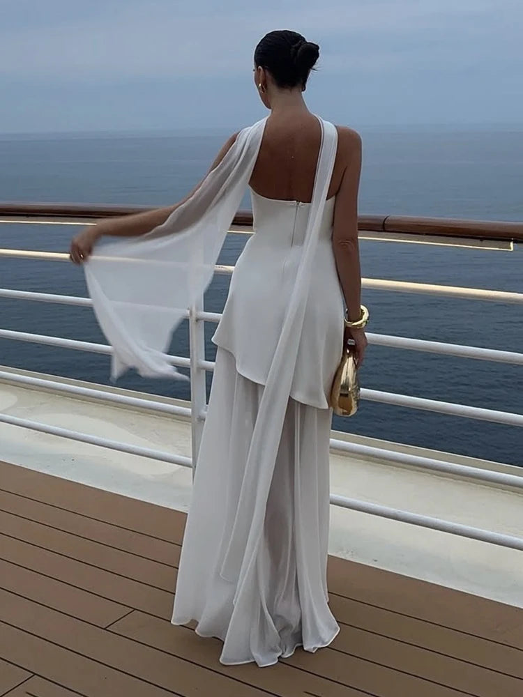 Mesh Strapless Ribbon Maxi Dress