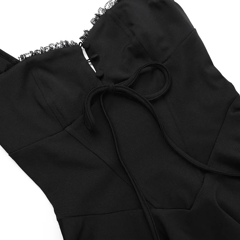 Sleeveless Lace Splicing Spice Slip Dress Slim Backless Ballet Pompadour Dress V-neck High-waisted Mini Dress