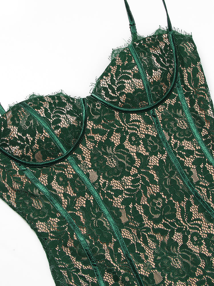 Green V-Neck Midi Dress