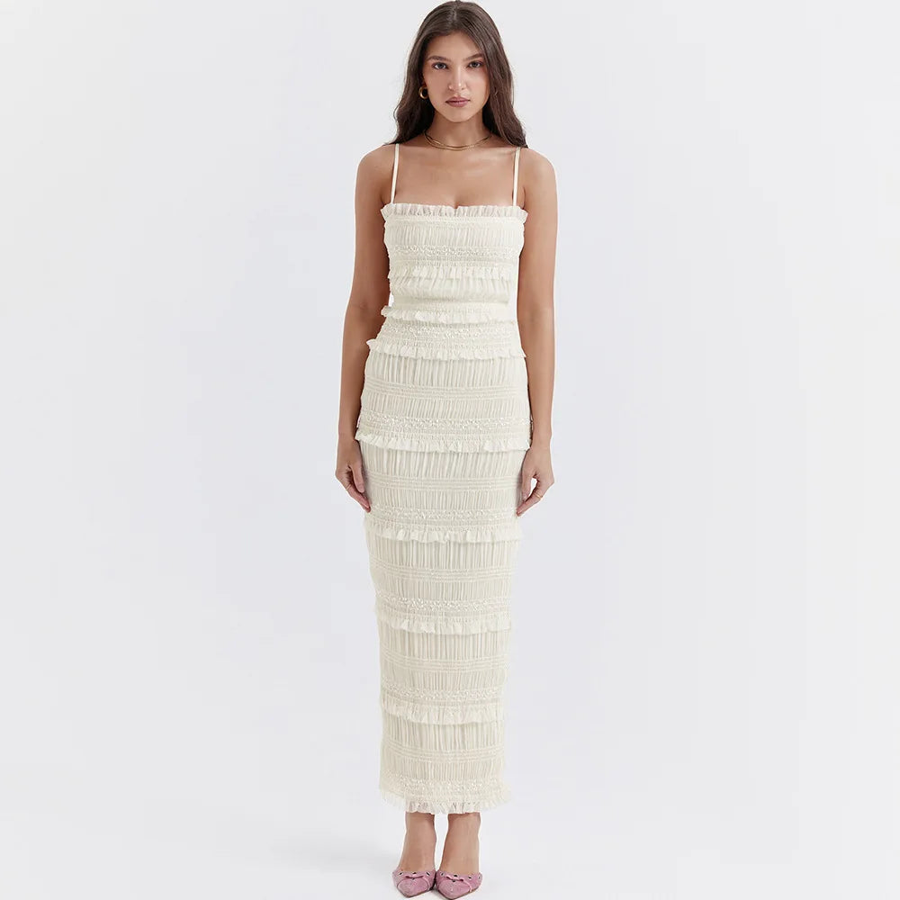 Luxury Maxi mal Occasion Cake Dresses Beige Spaghetti Strap Wedding Dresses women clothing