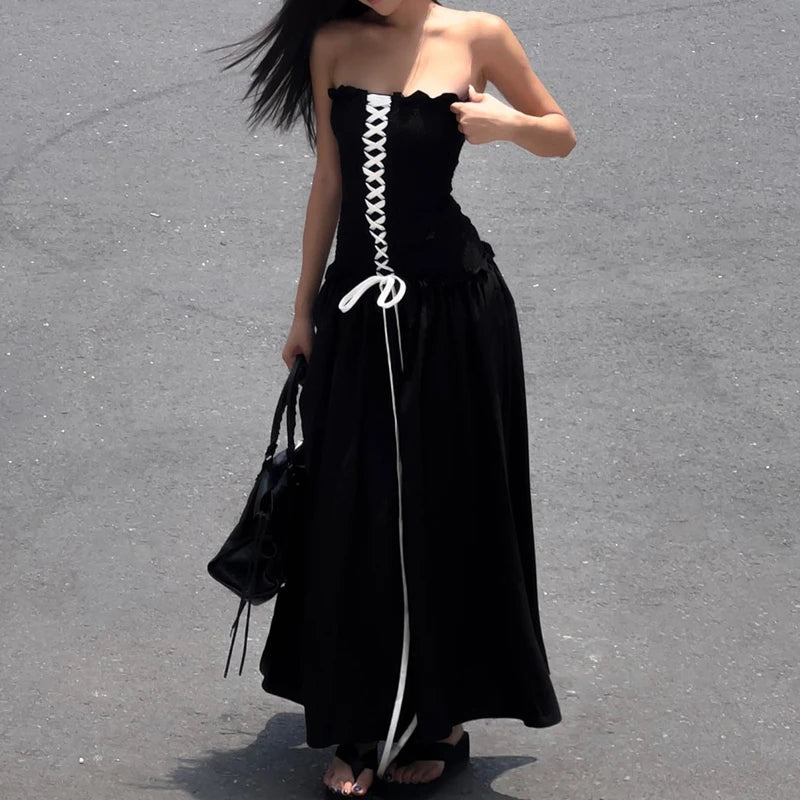 Black Backless Loose Maxi Dress