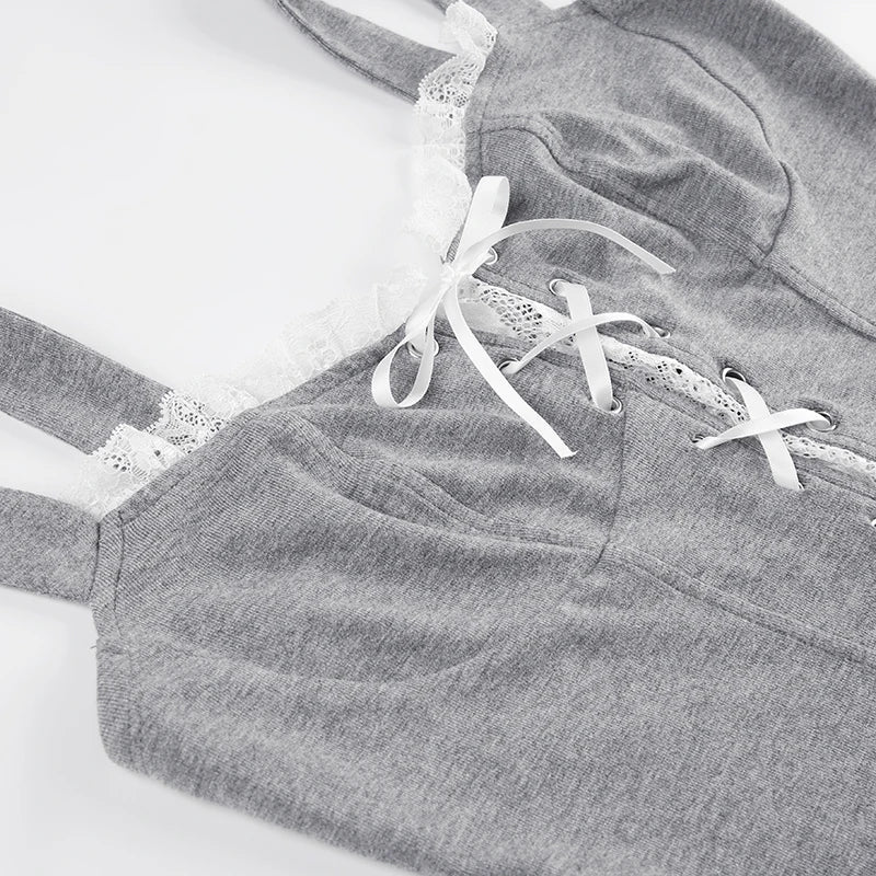 Gray Lace Trim Top