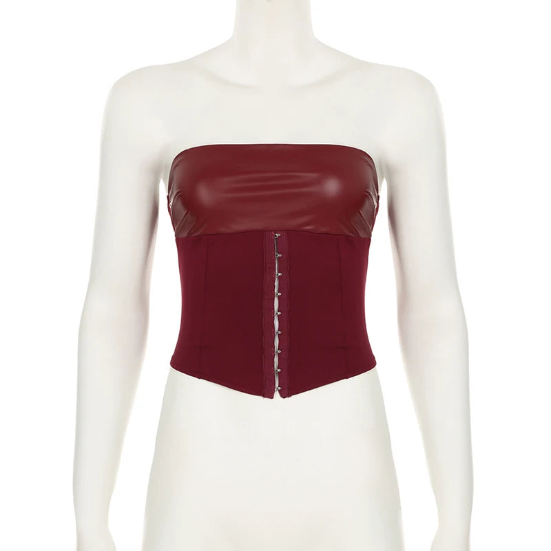 Backless Wine Two Pieces of Sets Harajuku Vest and Mini Skirts Lace Up