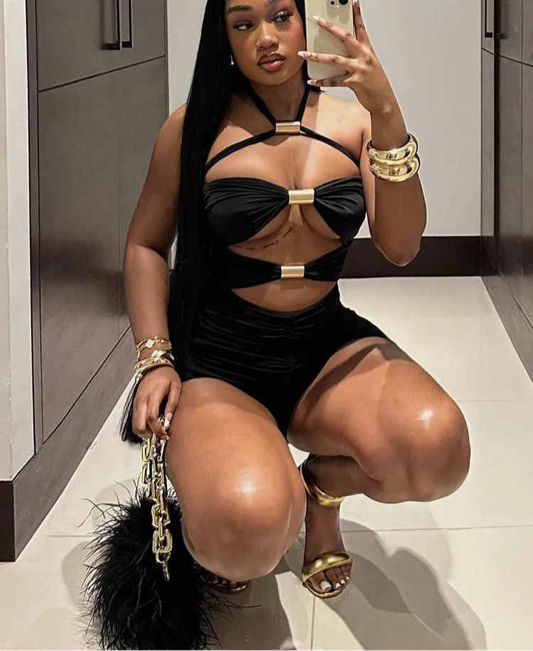 Black Halter Cut Out Bodycon Mini Dress