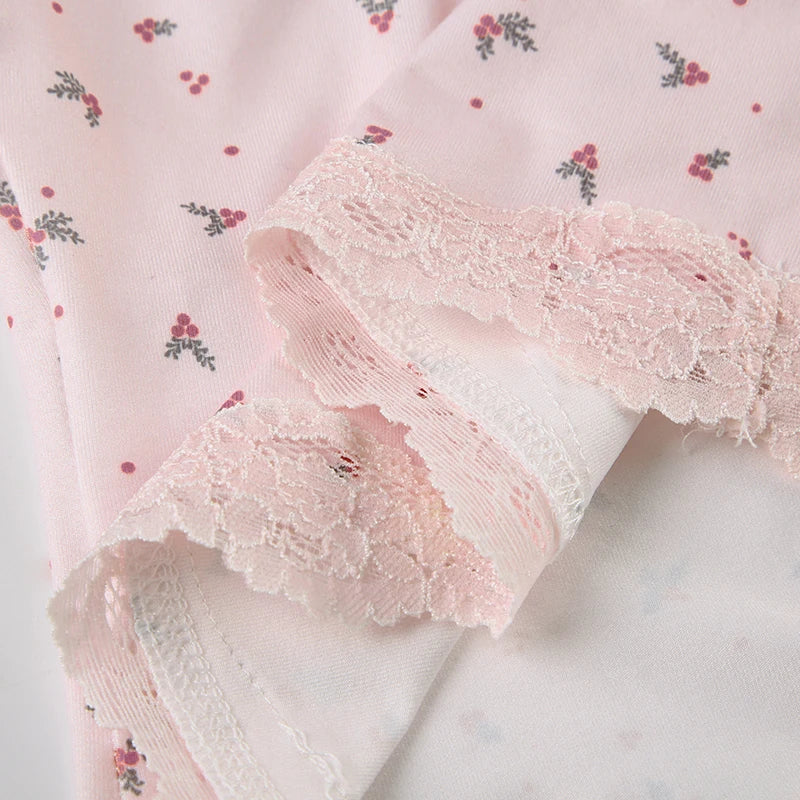 Floral Lace Patchwork Two-piece Set Pink Sleeveless Camisoles and Slim Shorts