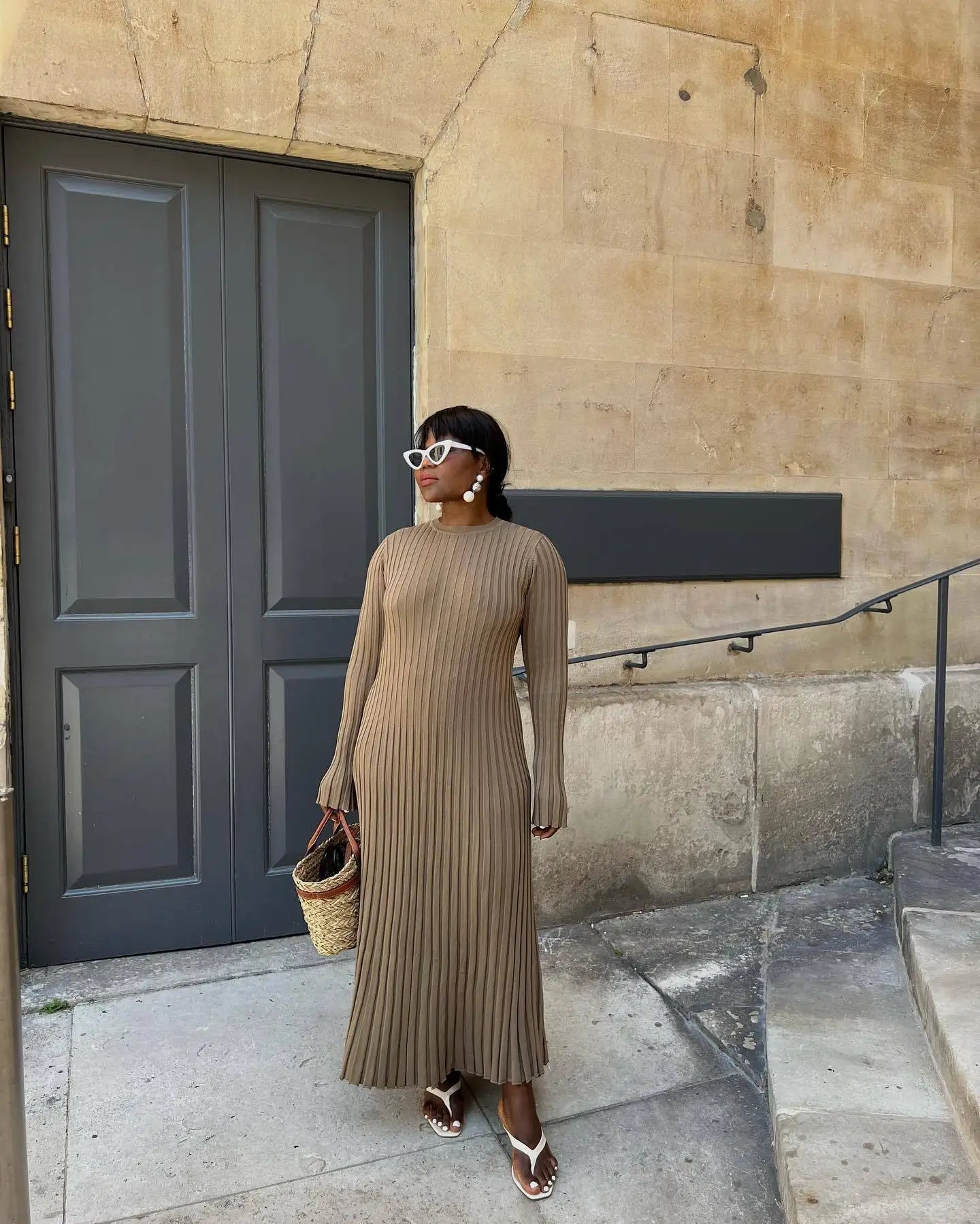 Knit Patchwork Loose Maxi Dress