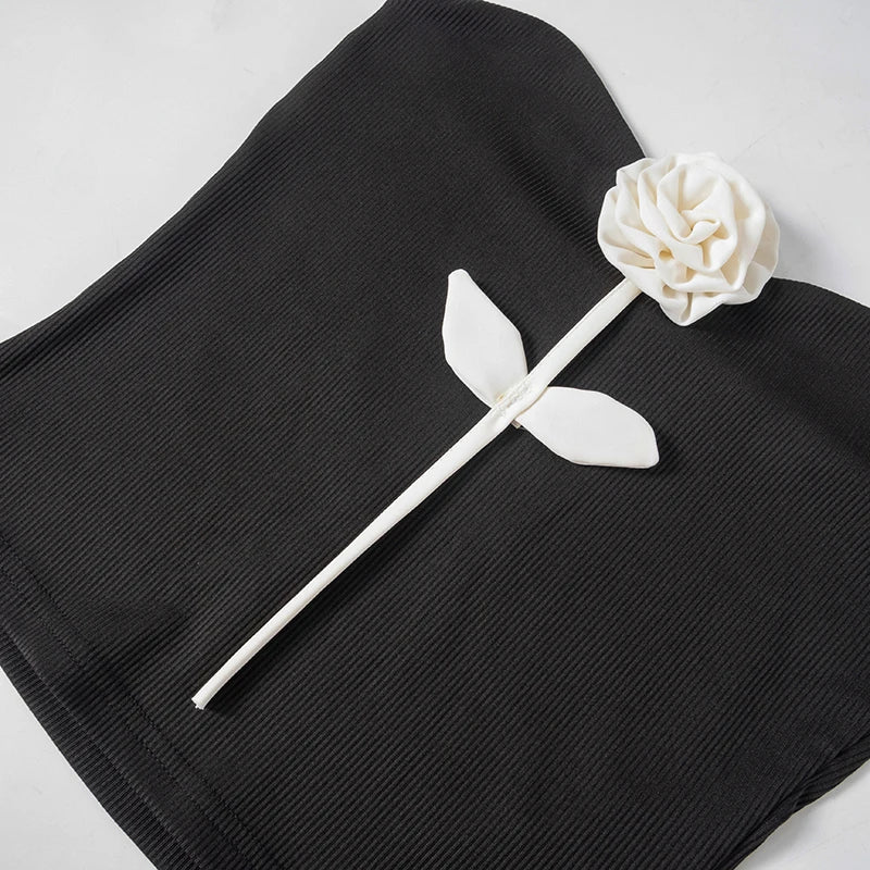 Flower Tube Top Crop Top Slim Solid Sleeveless Cropped Top Slim Strapless