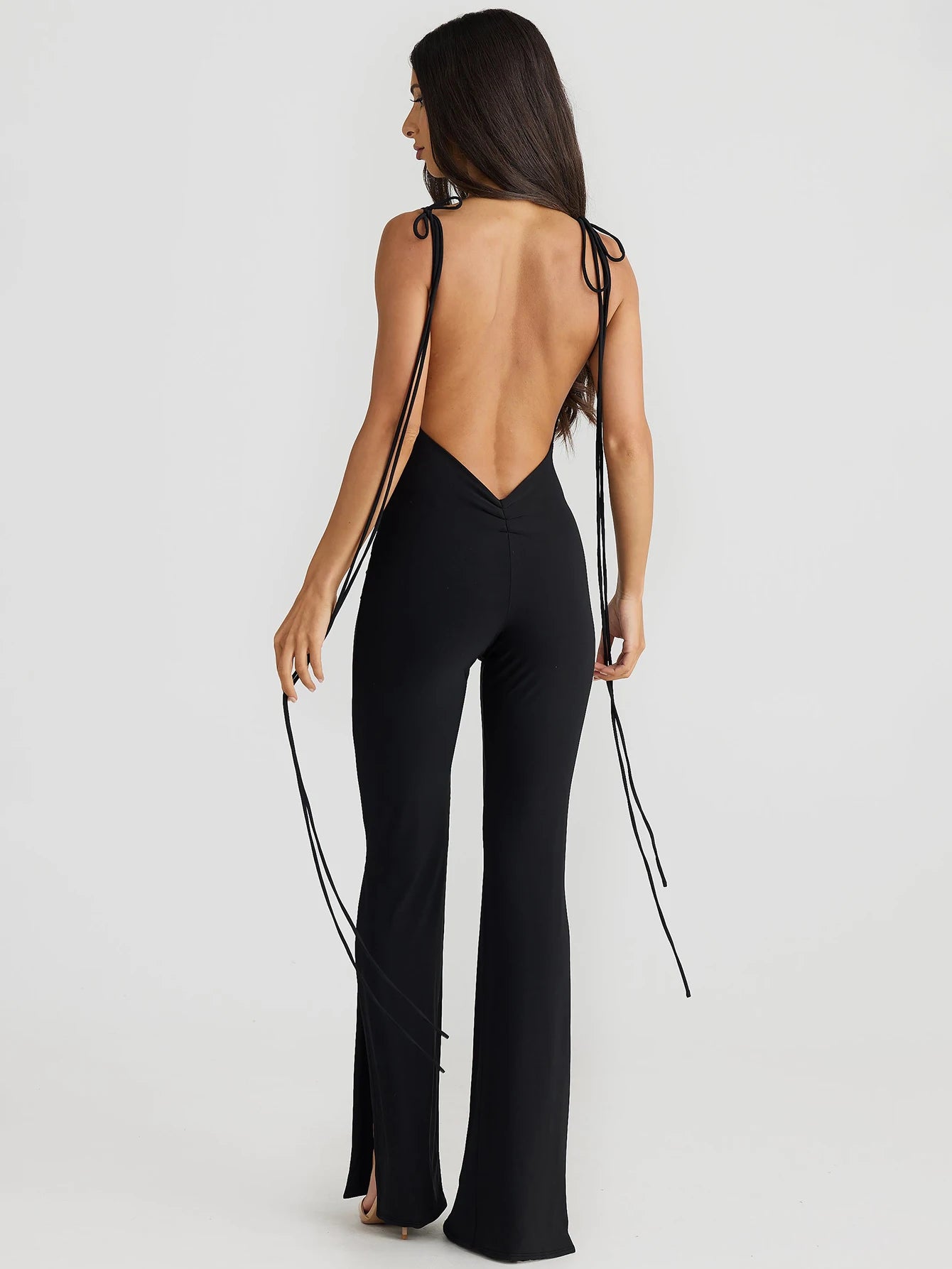 Backless Halter Lace Up Irregular Split Long Pants Jumpsuit