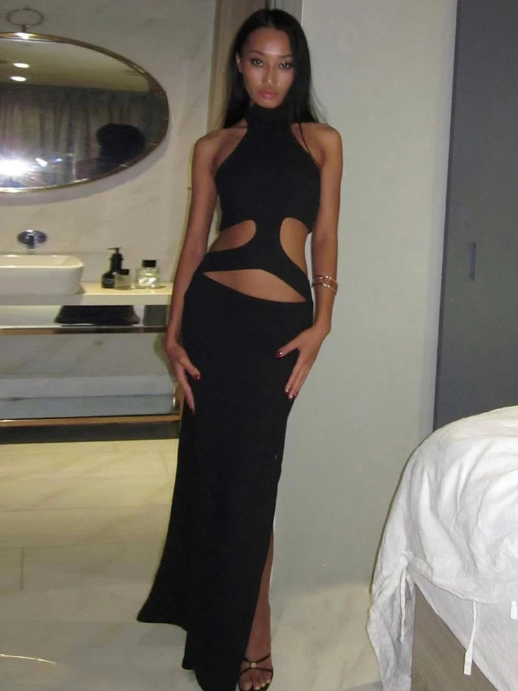 Maxi Dress Waistless Halter Hollow Cropping s Stretch Sleeveless