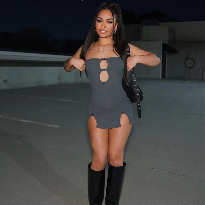 Mini Dress Hollow Out Strapless Solid Color Pullover Dresses Street