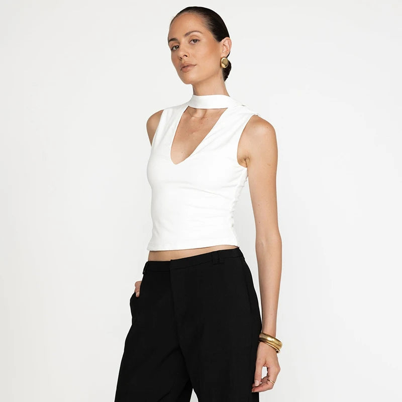 Sleevele V-Neck Strap Underhirt T-Shirt Top al Two-Piece