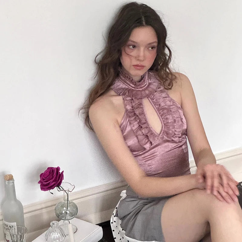 Ruched High Collar Knitted Top