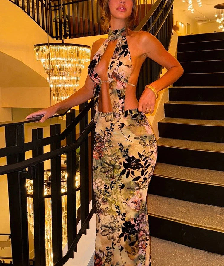 Print Two Piece Set High Street Halter Crop Tanks Matchig Skirt Suits