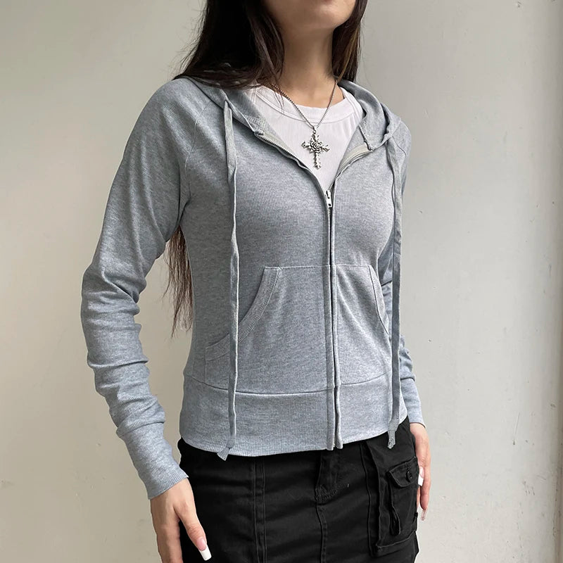 Zip Up Crop Hoodie Coats 's Jackets Front Pockets