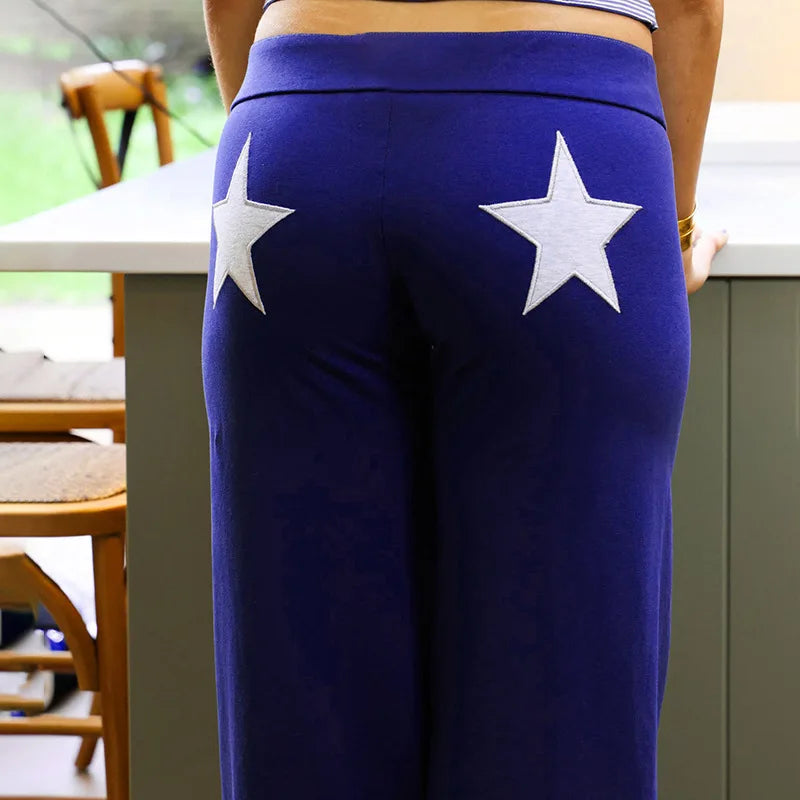 Star Embroidery Straight Leg Pants