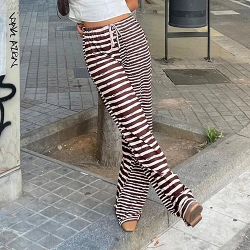 Strip Looe Sweatpant Lace-up Bottom Jogger Wide Leg Trouer