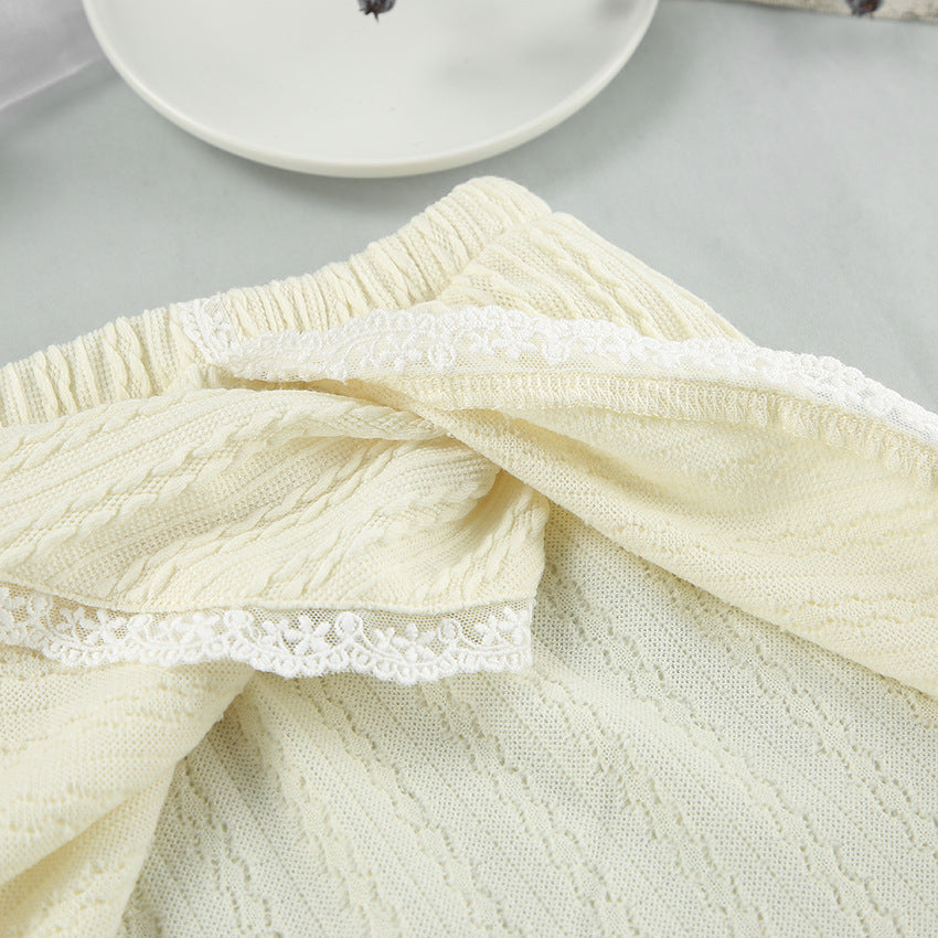Lace Patchwork Pajamas Sets Hollow Out Crop Top Sleep Spaghetti Strap Night Shorts Nightie Suits
