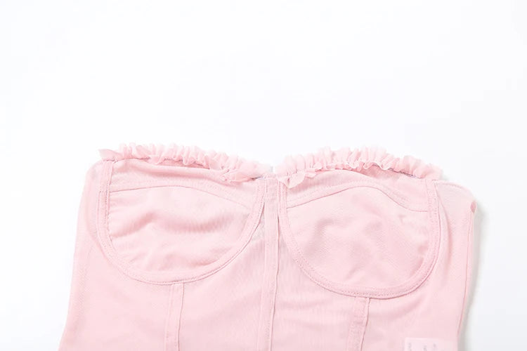 Folds Strapless Top Patchwork See Through Backless Wild Vest