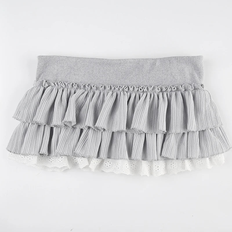 Gray Patchwork A-Line Low-Waisted Mini Skirt
