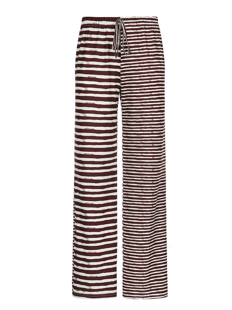 Strip Looe Sweatpant Lace-up Bottom Jogger Wide Leg Trouer