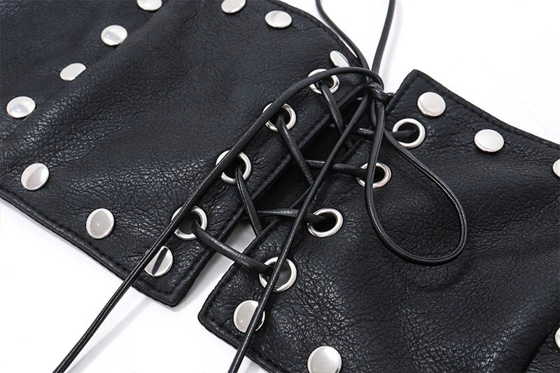 Black PU Leather Backless Crop Top