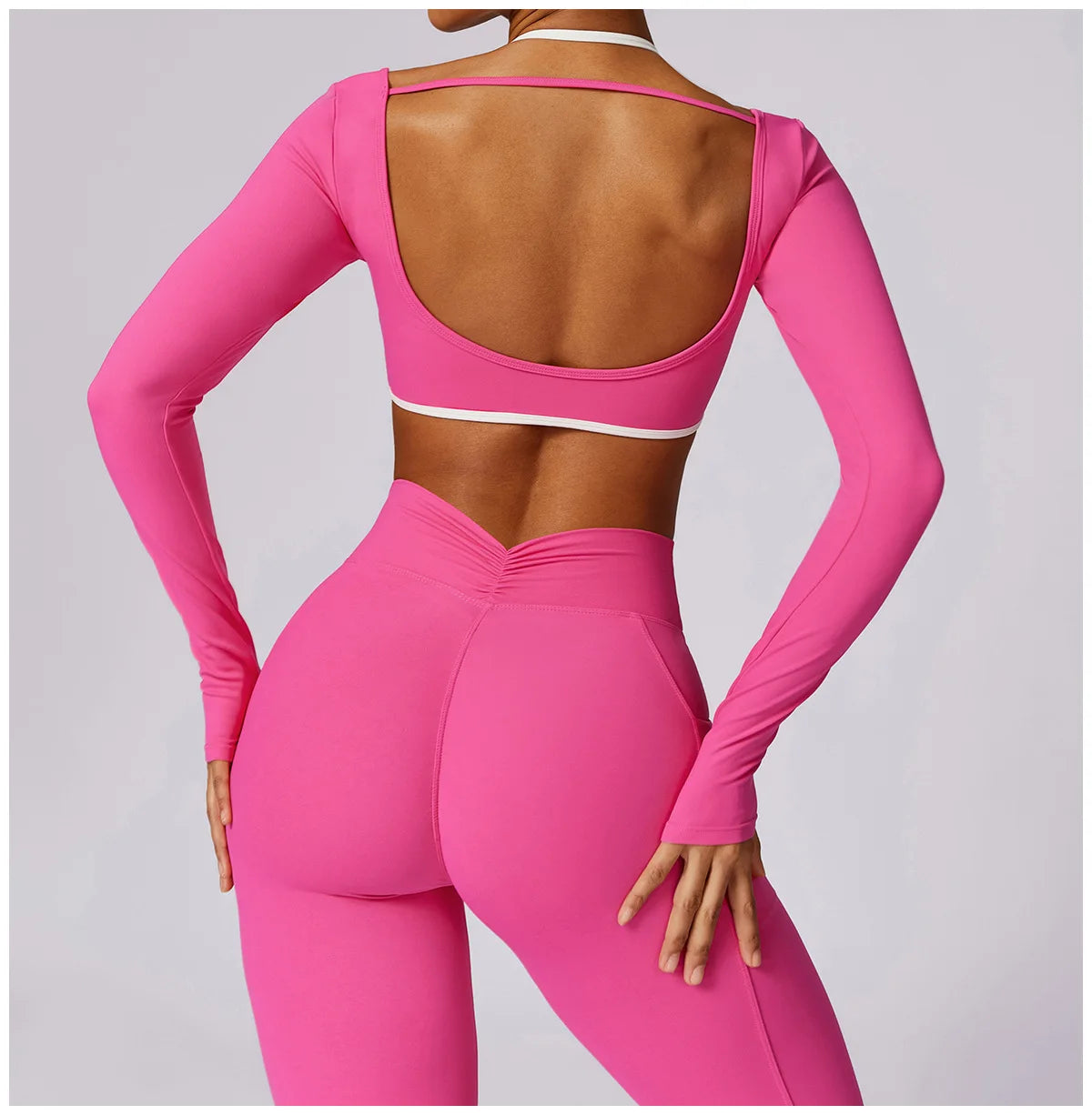 2 Pieces Tracksuit Yoga Set Workout Sports Gym Fitness Long Sleeve Crop Top High Waist Leggings Sports Suits