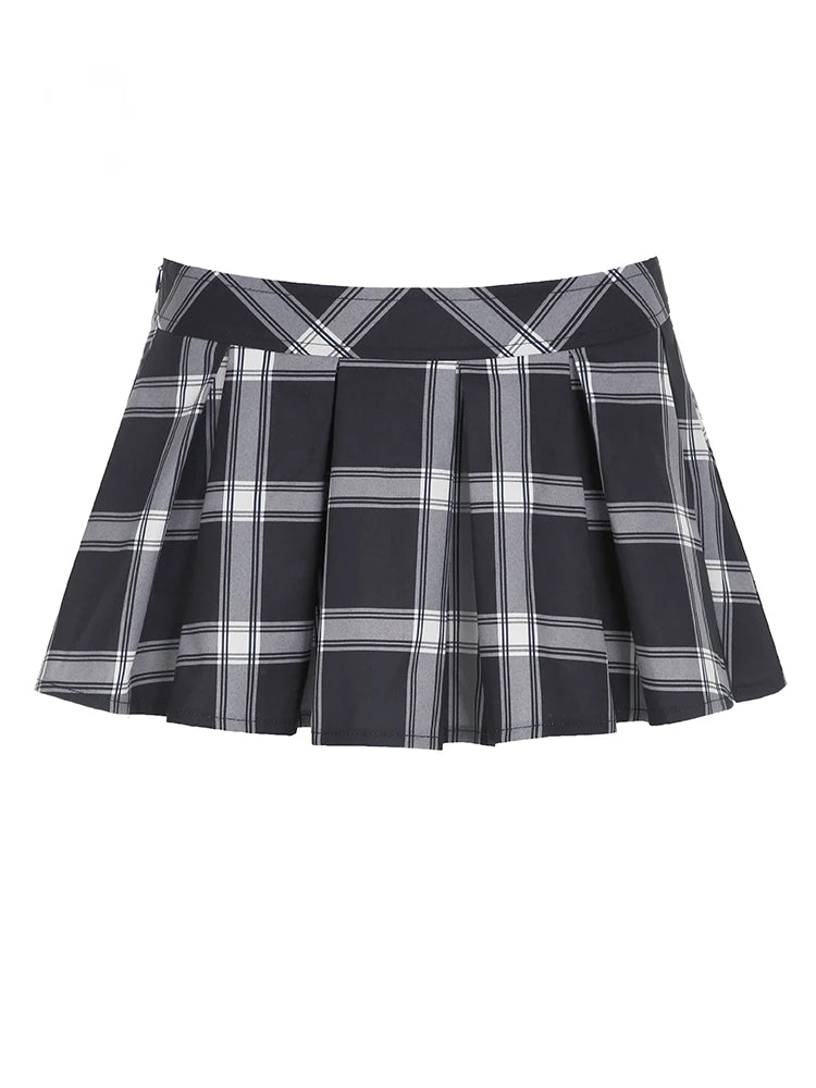 Plaid Folds Mini Skirts Preppy Low Waisted Bottoms