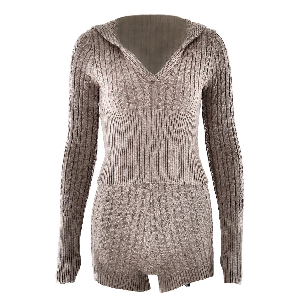 Knitted Sweater & Mini Shorts Two Piece Set