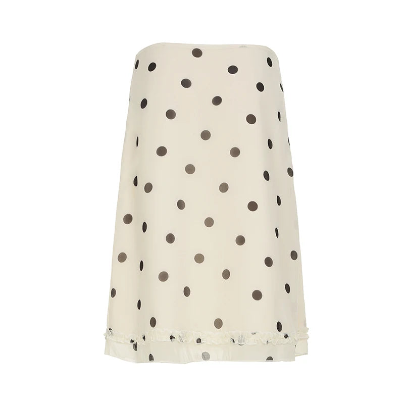 Beige Midi Skirt with Black Dots