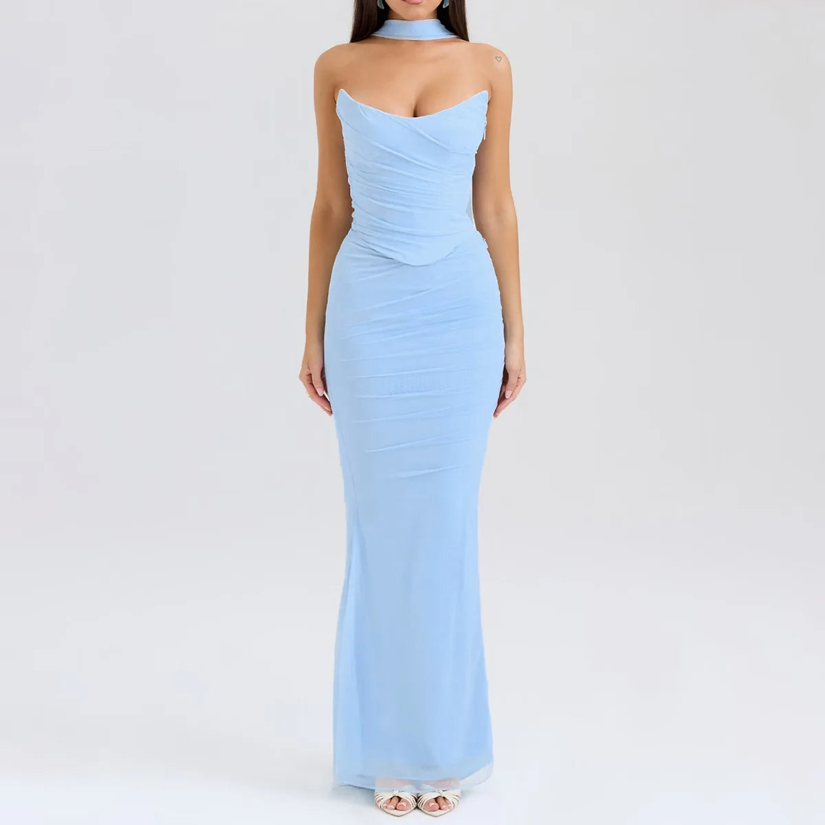 2 Pieces Dress Set with Scarf Matching Sets Cropped Top and Long Dress Set Casual Dress