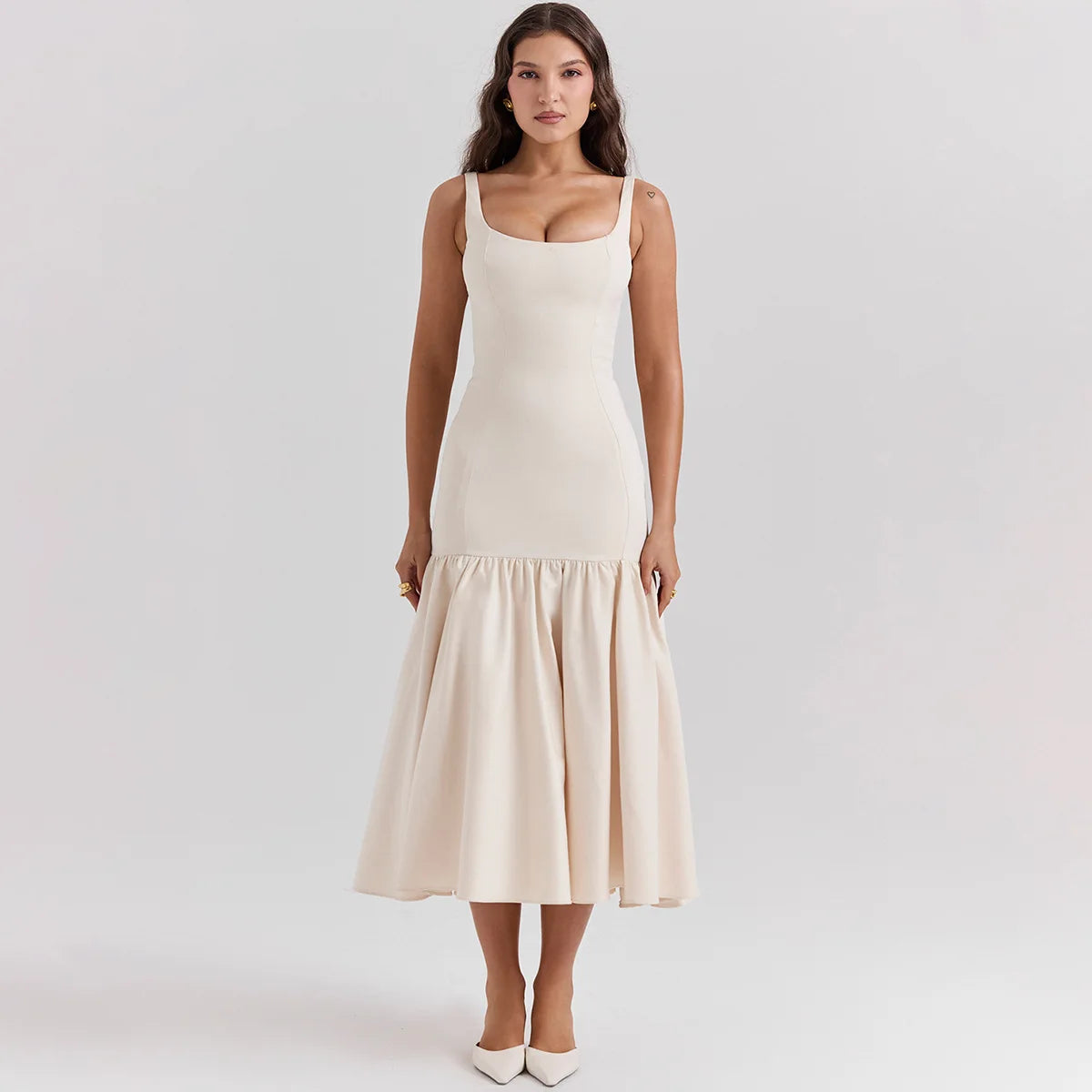 Ruffle Slim Midi Dress