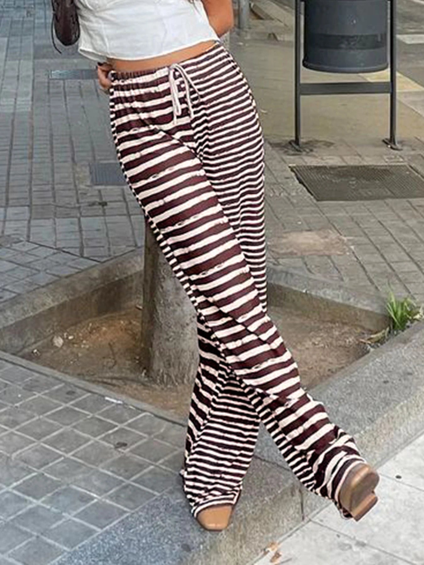Strip Looe Sweatpant Lace-up Bottom Jogger Wide Leg Trouer