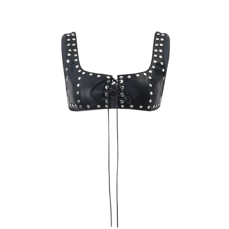 Black PU Leather Backless Crop Top