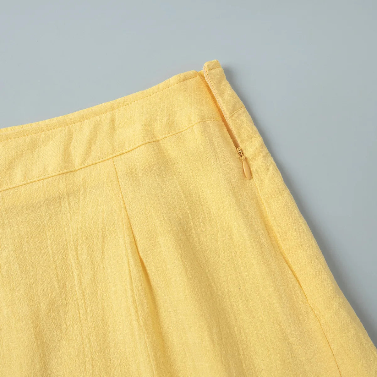 Yellow Cotton Short Sleeve Top and High Waist Midi Skirt Set