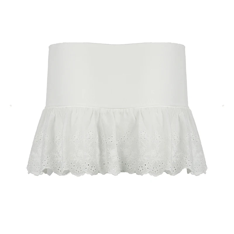 White Embroidery Mini Skirt with Short