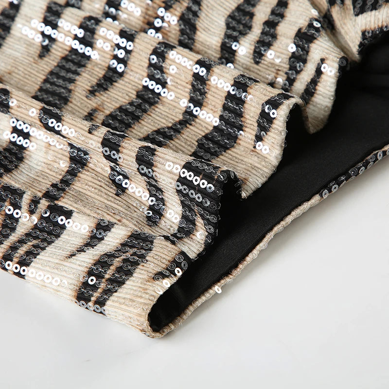 Zebra Striped Sequined Shorts Waist Bottoms Pants Knitted 's